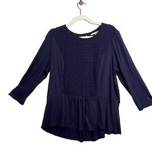 Boden Navy Swiss Dot Peplum Top size 14
